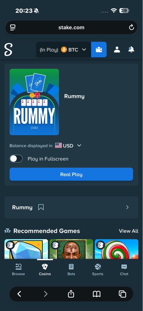 Stake Rummy lobby